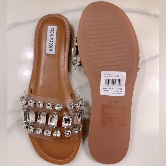 Steve Madden Rhinestone Slip On Sandals Women’s Size 9 - Picture 3 of 6